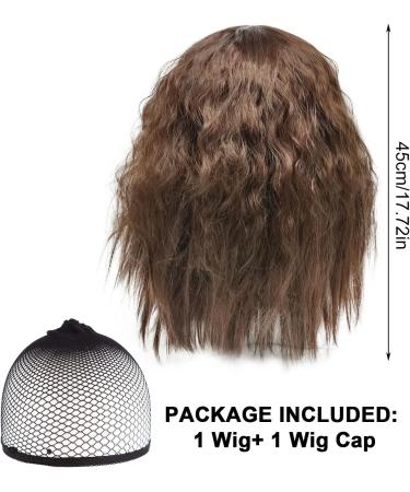 SKHAOVS Curly Fancy Dress Wigs with Hair Bangs Short Wavy Curly Women Fresh Bright Synthetic Ordinary Flat Bangs Bob Wig Cosplay Party Wigs Women's Shoulder Length Halloween Girl Wigs (Brown) - Buy Online on GoSupps.com