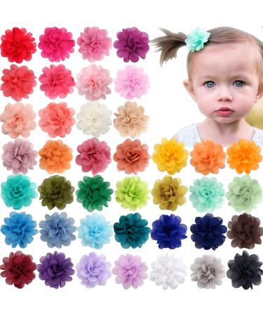 40 Colors Chiffon Flower Hair Bows for Girls Fully Lined Hair Barrettes Hair Accessories for Girls Mini 2.5 inches Flower Hair Clips for Toddlers Infants Kids Children Teens