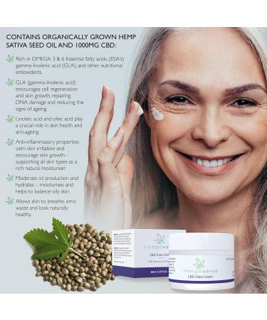 Hempowered Hemp & CBD Face Cream - Premium Face Moisturiser for Fine Lines Dark Circles Anti-wrinkle Anti-ageing Natural & Organic For All Skin Types 50ml - Buy Online on GoSupps.com