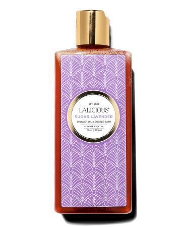 LaLicious Sugar Lavender Shower Oil & Bubble Bath - Natural Shower Cleanser with Topical Probiotics & Grapeseed Oil - Bath Soap Product for Shower  Bath & Shaving  No Parabens (10oz)