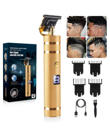 Hair Clippers for Men, Beard Trimmer Zero Gapped Cordless Hair Trimmer T-Blade Trimmer Mens Hair Clippers Shaver Edgers Clippers Grooming Kit with Guide Combs Gifts for Men (Gold)
