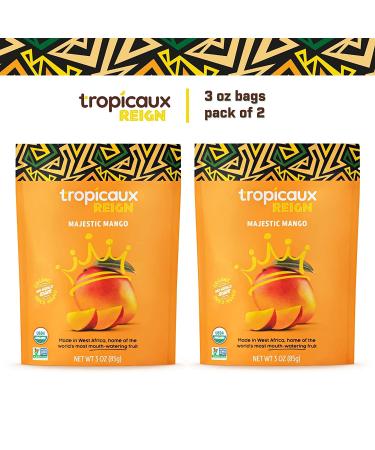 Organic Dried Mango Pack - Healthy Vegan Snacks for Kids & Adults | Tropicaux Reign | Non GMO, No Added Sugar | 3oz x 2 Pack (6oz Total) - Buy Online on GoSupps.com