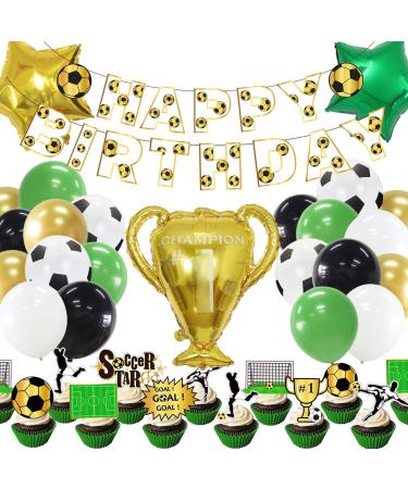 53Pcs Soccer Birthday Party Decoration Kit Latex Foil Blloons Paper Banner Cupcake Toppers Soccer Ball Party Decorations Supplies for Kids Boys Adult Soccer Fans Birthday Party Baby Shower