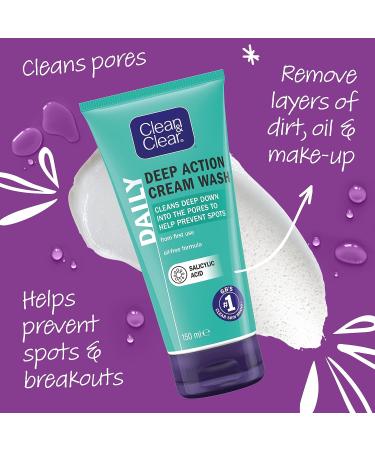 Clean & Clear Oil-Free Deep Action Cream Wash (150ml) - Deep Cleansing Face Wash for Clear Skin - Buy Online on GoSupps.com
