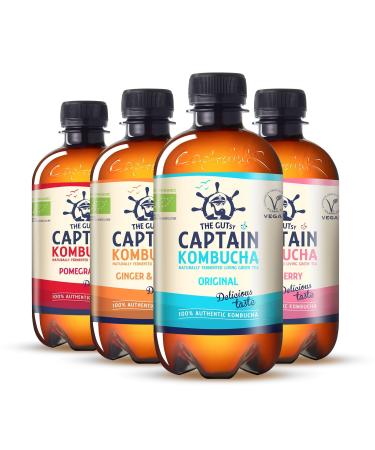 Gutsy Captain Kombucha Trial Pack - Bio Kombucha Tea Living Cultures No Conservants Unpasteurized Raw and Vegan - 4 x 400ml (Mixbox)