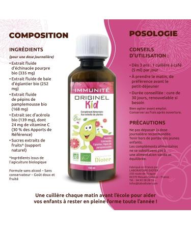 Originel Kid Immunit BIO Multivitamines Enfants D fenses Immunitaires Echinac e glantier P pins de Pamplemousse Ac rola Vitamine C Flacon 150 ml Fabrication Fran aise Laboratoires DIOTER - Buy Online on GoSupps.com