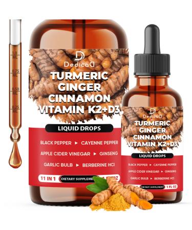 11in1 Liquid Turmeric Supplement with Ginger, Garlic, Ceylon Cinnamon, Berberine, Ginseng, Apple Cider Vinegar 1 Fl Oz 30 Servings
