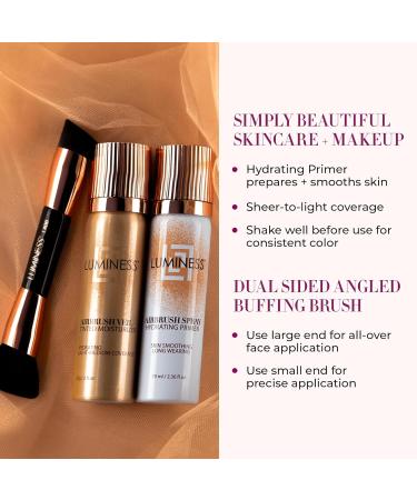 LUMINESS Airbrush Veil Tinted Moisturizer Kit - Lightweight Hydrating Primer & Buffing Brush (Light Medium 030) | Skin-Plumping Face Spray for Radiant Skin - Buy Online on GoSupps.com
