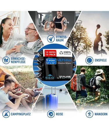 Extra Large Wet Wipes for Men - 50 Pack Blue Ice - 30x30 cm - Perfect for Post-Workout & On-the-Go - Adults Wet Wipes - Buy Online on GoSupps.com