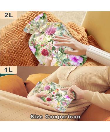 NAANLE Hot Water Bottle with Lid - 1L Transparent Watercolor Flower Design for Pain Relief & Heat Therapy - Buy Online on GoSupps.com