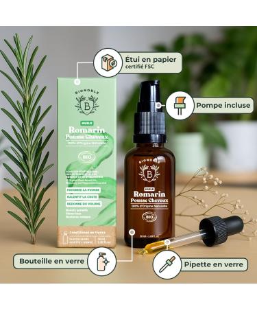  BIONOBLE BIONOBLE Rosemary Oil for Hair Growth - Promotes Growth and Slows Down - Rosemary Castor Argan and Jojoba Essential Oil - Rosemary Oil for Hair Growth - Glass Bottle + Pipette - 50 ml - Buy Online on GoSupps.com