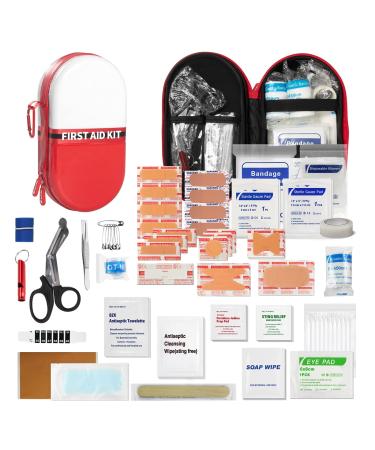 All Purpose First Aid Kit Gift with Essential 101 Pcs First Aid Supplies Small Waterproof Eva  Good Choice for Workplace Home Sports Survival Driving Hiking (Red White)