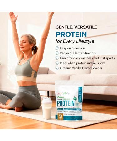 LIVEGOOD Complete Plant Based Protein Powder with Organic Pea Protein and Essential Amino Acids for Muscle Support Recovery Energy and Daily Nutrition Vanilla Protein Supplement (30 Servings) - Buy Online on GoSupps.com