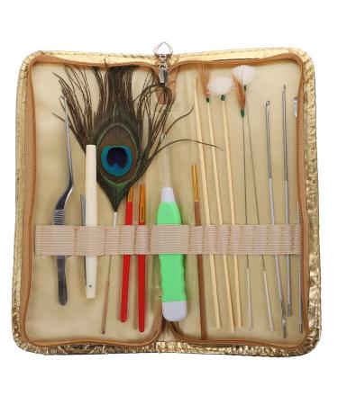 DOITOOL 1 Set 15pcs Ear Wax Removal Tool Ear Digging Spoon Brushes for Ear Picking Tools Feather Ear Pick Goose Feather Stick Set Earwax Cleaning Tool Kit (Golden)