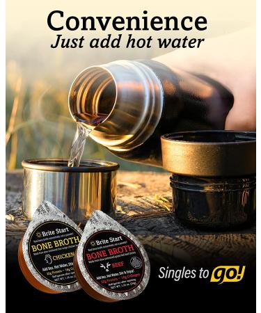 Brite Start Chicken Bone Broth with Ginger & Turmeric - 12 Count, Keto & Paleo Friendly, 16g Collagen, Organic Free Range Chicken Bones - Single Serve Packets - Buy Online on GoSupps.com
