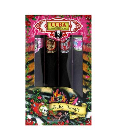 Cuba Original by Parfums Des Champs Jungle Collection 4-Piece Perfume Variety Gift Set - Includes Cuba Snake Cuba Tiger Cuba Zebra and Cuba Heartbreaker - 1.17 Oz Perfume (EDP) Each - Buy Online on GoSupps.com