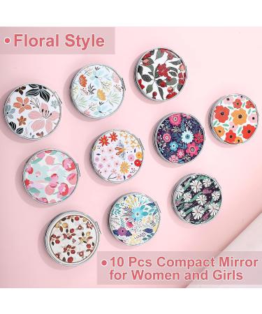 10 Pcs Double-Sided Compact Makeup Mirrors - Floral PU Leather Pocket Mirrors for Women - Portable Travel Handheld Mirrors 1X/2X Magnification - Ideal for Girls Handbags - Buy Online on GoSupps.com
