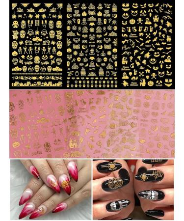 15 Sheets Halloween Nail Art Stickers | EBANKU 3D Laser Pumpkin Witch & Skeleton Decals for DIY Nail Decorations - Gold & Silver Colorful Designs - Buy Online on GoSupps.com