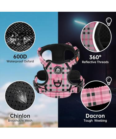 Nestrooad Checked Pink Dog Harness for Medium-Sized Dogs | Anti-Draw Padded Safety Belt | Neck 33-43cm Chest 43-64cm - Buy Online on GoSupps.com
