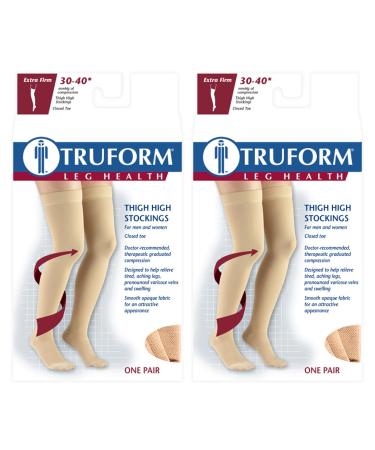 Truform Compression 30-40 mmHg Thigh High Dot Top Stockings Beige X-Large 2 Count (8848BG-XL 2PK) Beige X-Large (Pack of 2)
