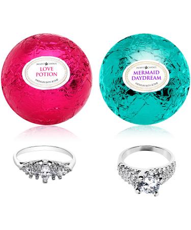 Mermaid Love Potion Bath Bombs Gift Set of 2 with Size 7 Ring Surprise Inside Each Made in USA