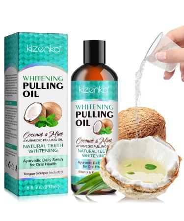 Coconut Oil Pulling for Mouthwash Mint Oil Pulling for Teeth Whitening Fresh Breath Gum Health with 7 Essential Oils Vitamin D E K2 Alcohol Free Natural Pulling Oil with Tongue Scraper 237ml