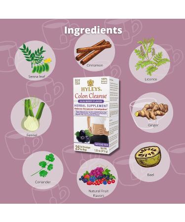 HYLEYS Tea Wellness Colon Cleanse Acai Berry 25 Tea Bags - 1 Pack | Acai Berry - 25 Count | Detox Tea for Digestive Health - Buy Online on GoSupps.com