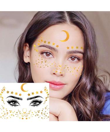 COKTAK 15 Sheets Gold Face Tattoos - Shiny Flash Glitter Eye Stickers for Women, Girls, and Kids - Halloween Face Jewels Moon Gems Dots Butterfly Star Fake Freckle Metallic Temporary Tattoo for Adults - Makeup Party - Buy Online on GoSupps.com