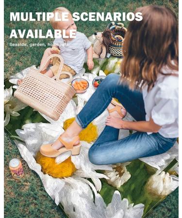 Watercolor Daisy Flowers Beach Blanket - Extra Large 95x80in, Waterproof & Sandproof Picnic Blanket for Outdoor Adventures - Lightweight & Portable - White Farm Floral Design - Buy Online on GoSupps.com
