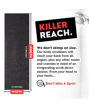 Extra Rough Exfoliating Washcloth - Body & Back Scrubber for Shower - 2 Pack (Black & Grey) - Hygienic, Extra Long, Men or Women - Bye Bye Loofah - Buy Online on GoSupps.com