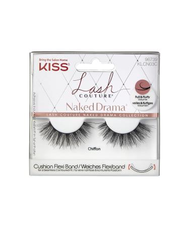 Kiss Lash Couture Naked Drama Collection 1 pair of artificial eyelashes chiffon full and fluffy faux mink lashes with KISS Flexi eyelash band including eyelash glue black 1 pair (1 Pack)