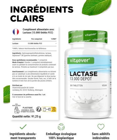 Lactase 13 000 Depot - 365 Sepismart Slow Release Tablets - High Dosed with 13 000 FCC Units - For Lactose Intolerance and Milk Intolerance - No Additives - Buy Online on GoSupps.com