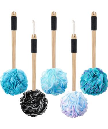 Sunnyray 5 Count Shower Loofah on a Stick Loofah Back Scrubber with Long Handle 2-in-1exfoliating Nylon Mesh Luffa Bath Sponges for Shower Bath Brush for Women Men Body Deep Cleansing (Multicolor)