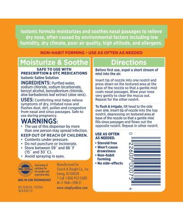 ARM & Hammer Simply Saline Moisturize & Soothe Nasal Mist Drug-Free Moisturizing Saline Nasal Spray for Instant Relief for Dry Nose 4.6 Oz (130 g) 3 Pack - Buy Online on GoSupps.com