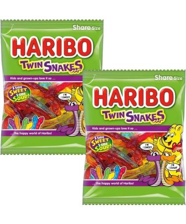 Twin Snakes Sour & Sweet Gummy Sweets Soft Candy Delightful Duo Cherry Orange Apple Lemon Blueberry Blackcurrant - 2x Share Bags 160g - Buy Online on GoSupps.com