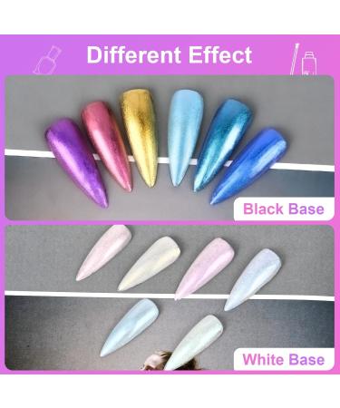 URAQT Chrome Nail Powder Set - 6 Colors Holographic Glitter for Mermaid Neon Nail Art | Iridescent Manicure Pigment with Sponge Brushes - DIY Nail Decoration - Buy Online on GoSupps.com