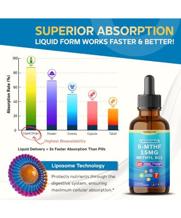 Liposomal 5-MTHF 15mg & Methyl B12 Liquid Drops 96mg per Serving Ultra Potent Raspberry Taste USA Made & Lab Tested 2 FL OZ (60ml) 60ml (pack of 1) - Buy Online on GoSupps.com