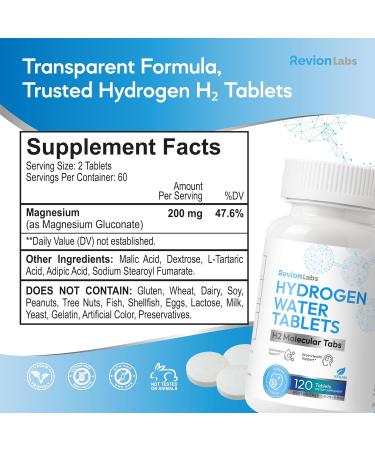 RevionLabs Hydrogen Water Tablets for Drinking - H2 Molecular Hydrogenated Magnesium Electrolytes Instant Drink Tabs - Liver & Brain Health Healthy Aging Antioxidant Immunity & Cognitive Support 120 Count (Pack of 1) - Buy Online on GoSupps.com