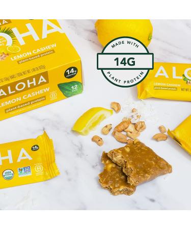 ALOHA Organic Plant Based Protein Bar - Lemon Cashew | Vegan, Low Sugar, Gluten-Free | Paleo, Low Carb, Non-GMO | No Stevia or Erythritol - Buy Online on GoSupps.com