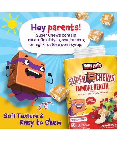 FORCE FACTOR Kids Immune Health Super Chews Kids Immune Support Supplement with Vitamin D for Kids Elderberry Vitamin C & Zinc 2-Month Supply Non-GMO Apple Berry Flavor 60 Soft Chews Immunity - Buy Online on GoSupps.com