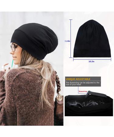 Silk Bonnet Sleep Cap - Soft & Comfortable Satin Sleeping Cap for Women and Men - Large Beanie Hat for Natural Curly Hair Protection - Black - Buy Online on GoSupps.com