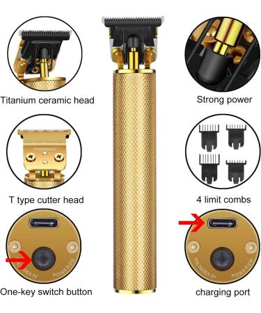 Professional Electric Hair Clippers for Men - Waterproof Rechargeable Haircut Kit with T Blade Trimmer and Guide Combs - Gold - Buy Online on GoSupps.com