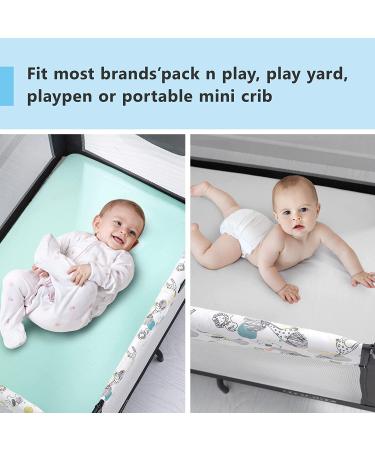 TILLYOU 2 Pack Mini Crib Sheets - Stretchy Jersey Knit Fitted Sheets for Portable Mini Crib, Play Yard, Playpen - Light Green & Light Gray - Boy/Girl Bedding - 24x38x5 Inch (Pack of 2) - Buy Online on GoSupps.com