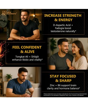 Natural Testosterone Booster Supplement for Men Test Booster with Tongkat Ali Fadogia Agrestis Shilajit Ashwagandha Ginseng Tribulus Boron DAA L-Citrulline D3 K2 Zinc & Magnesium - Buy Online on GoSupps.com