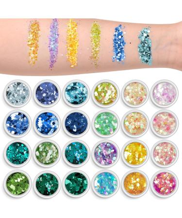 AOOWU Chunky Glitter 24 Colors 3D Nail Art Sequins - Holographic Cosmetic Glitter for Festival, Face, Body, Hair, Nails - Set of 2 (06&09) - Buy Online on GoSupps.com