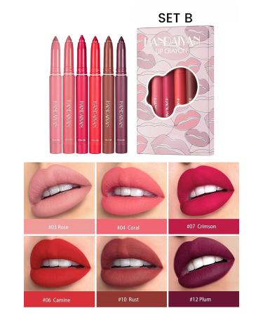 6Pcs HANDAIYAN Rotating Matte Lip Crayon Set B with Built-In Sharpener - Buy Online on GoSupps.com