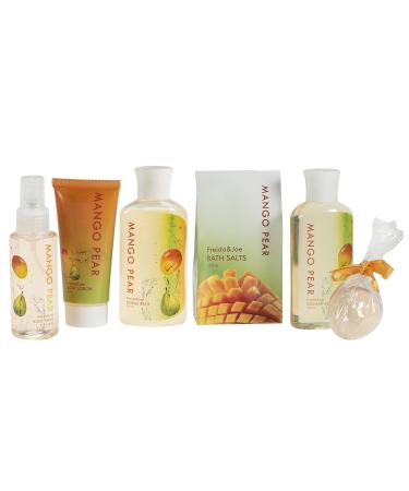 Luxury Home Spa Bath Basket - Mango Pear Aromatherapy Set for Women | Shower Gel Bubble Bath Body Lotion in Woven Antique Basket - Buy Online on GoSupps.com