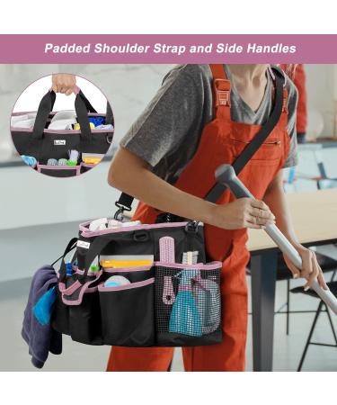 LoDird Cleaning Caddy Bag - 3 Compartment Organizer with Multifunctional Pockets - Handle and Shoulder Strap - Black/Pink - Buy Online on GoSupps.com