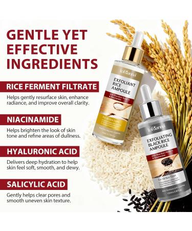 Black Rice Exfoliant and White Rice Ampoule Exfoliant, Peel Shot Glow Exfoliating Face Serum, Korean Skin Care Soft Exfoliating Body Scrub Dead Skin Cells, Blackheads Remover For All Skin Types 100ml Black+White - Buy Online on GoSupps.com