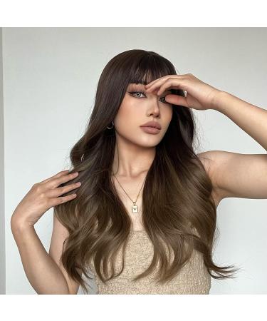 EMMOR Brown Long Curly Wig with Bangs - Heat Resistant Natural-Looking Synthetic Hair - Buy Online on GoSupps.com